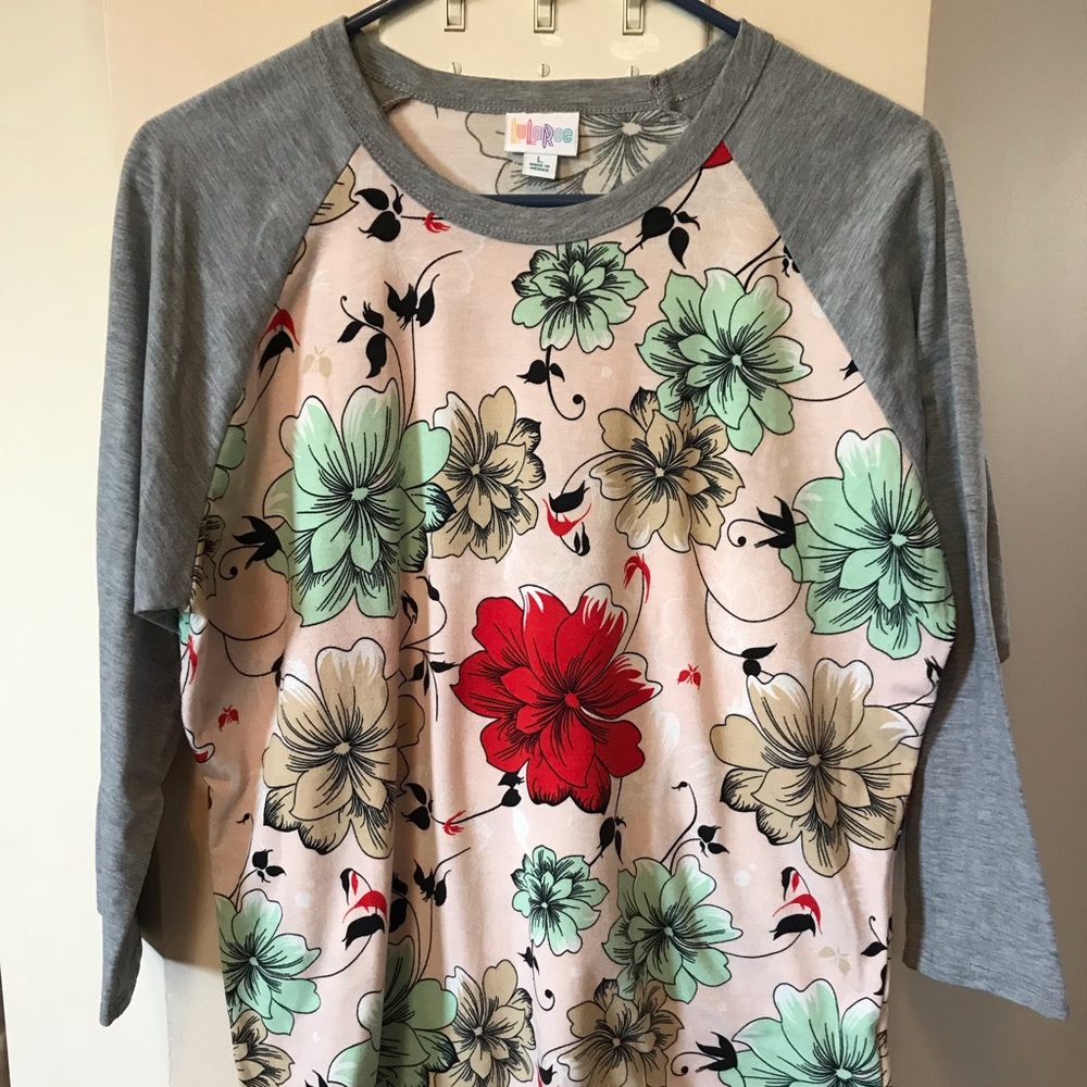 LuLaRoe Randy Shirt-Floral w/Lt Grey-VGUC-Sz Large